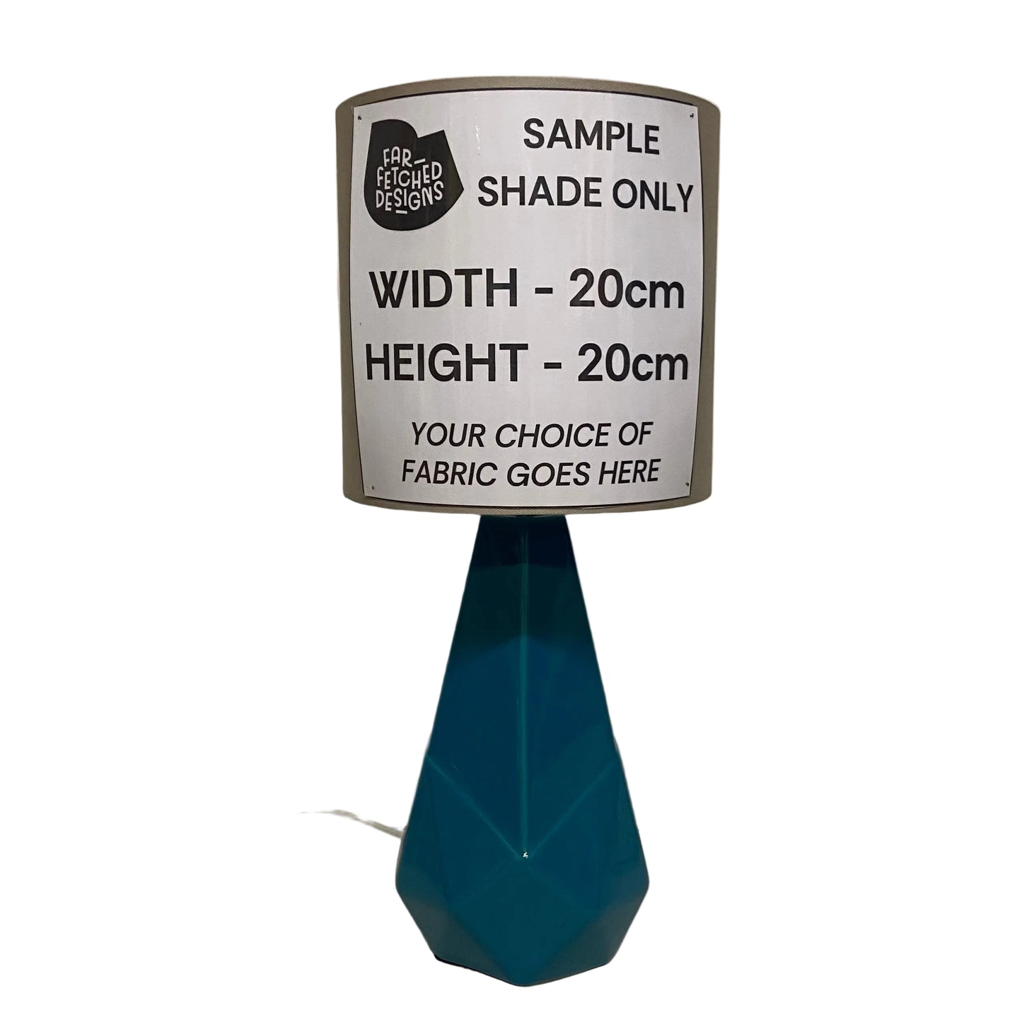 Lamp with a sample shade label on a white background
