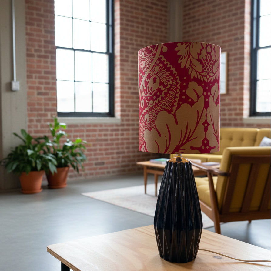 Iridescent Fluted Ceramic Table Lamp with Marimekko Fangdango Shade