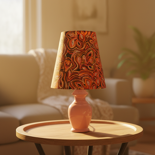 MCM Style Pink Ceramic Table Lamp with Warlu Ngapa Jukurrpa Shade