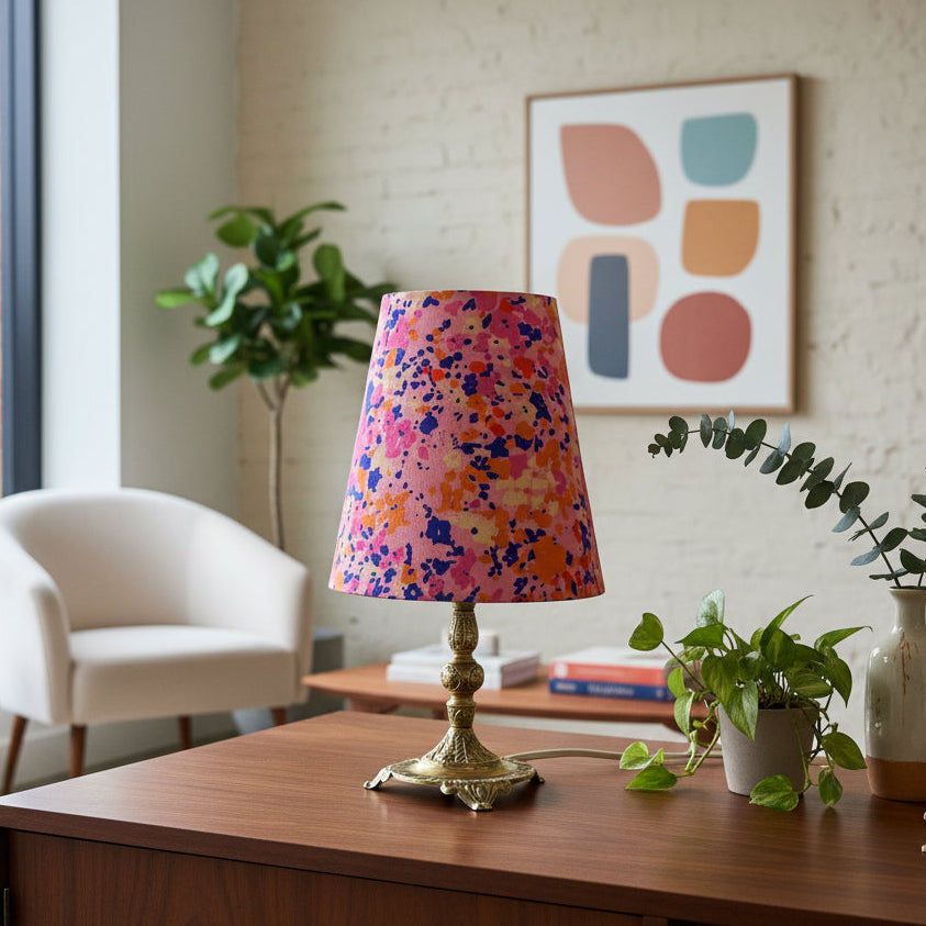 Brass Ornate Table Lamp with Spring Confetti Shade