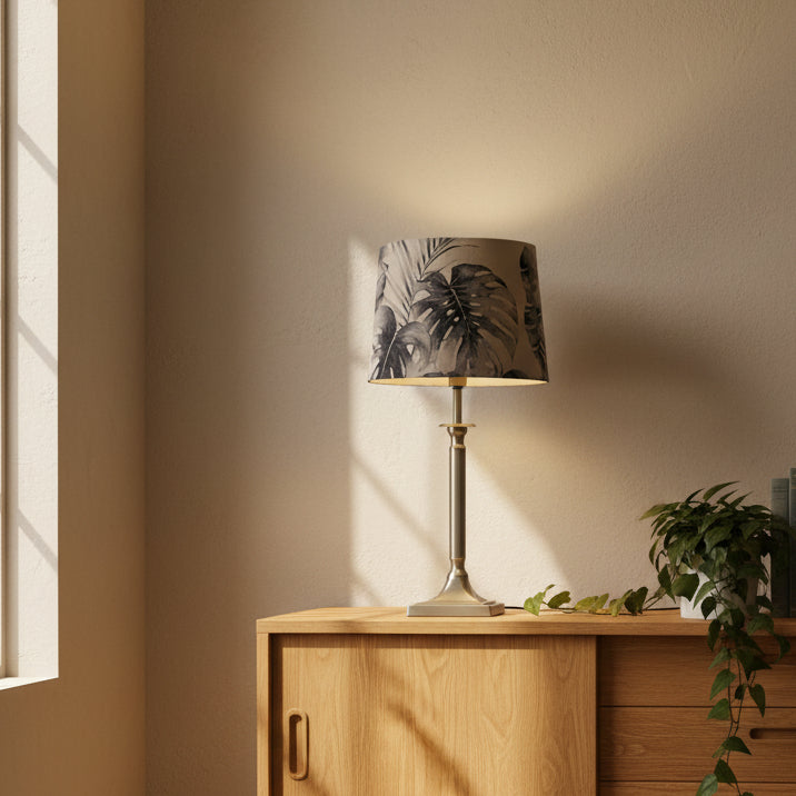 Chrome Table Lamp with Sepia Palms Shade