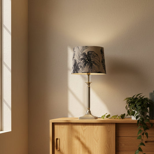Chrome Table Lamp with Sepia Palms Shade