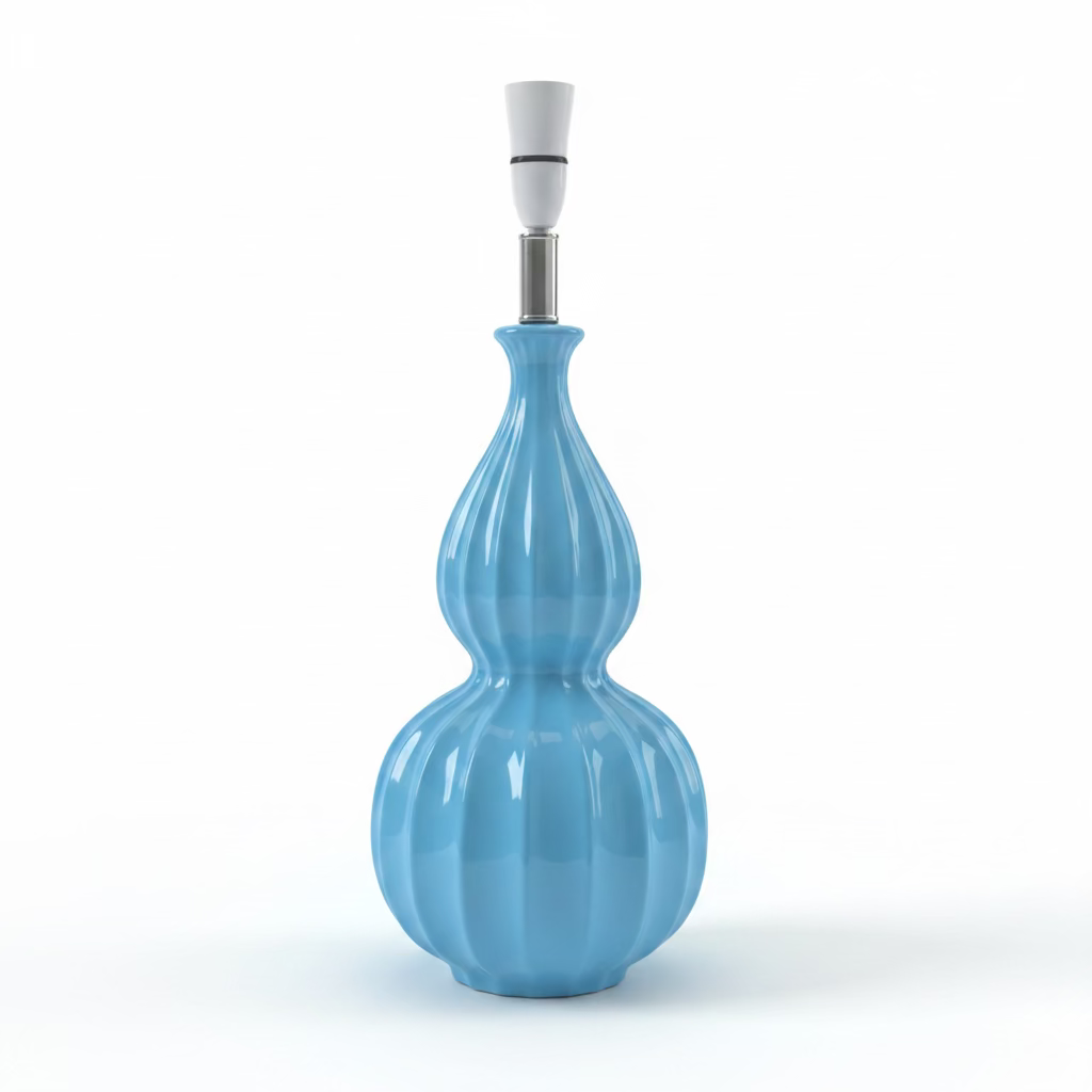 Frosted Blue Rippled Glass Table Lamp with Modstripe Abstract Shade