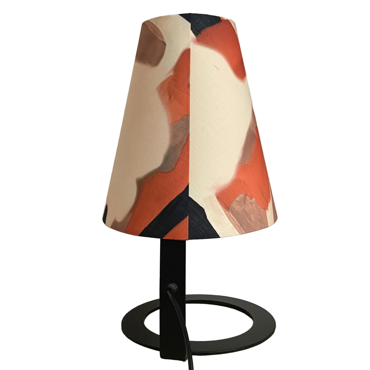 Black Angled Metal Table Lamp with Terracotta Abstract Shade - PAIR AVAILABLE