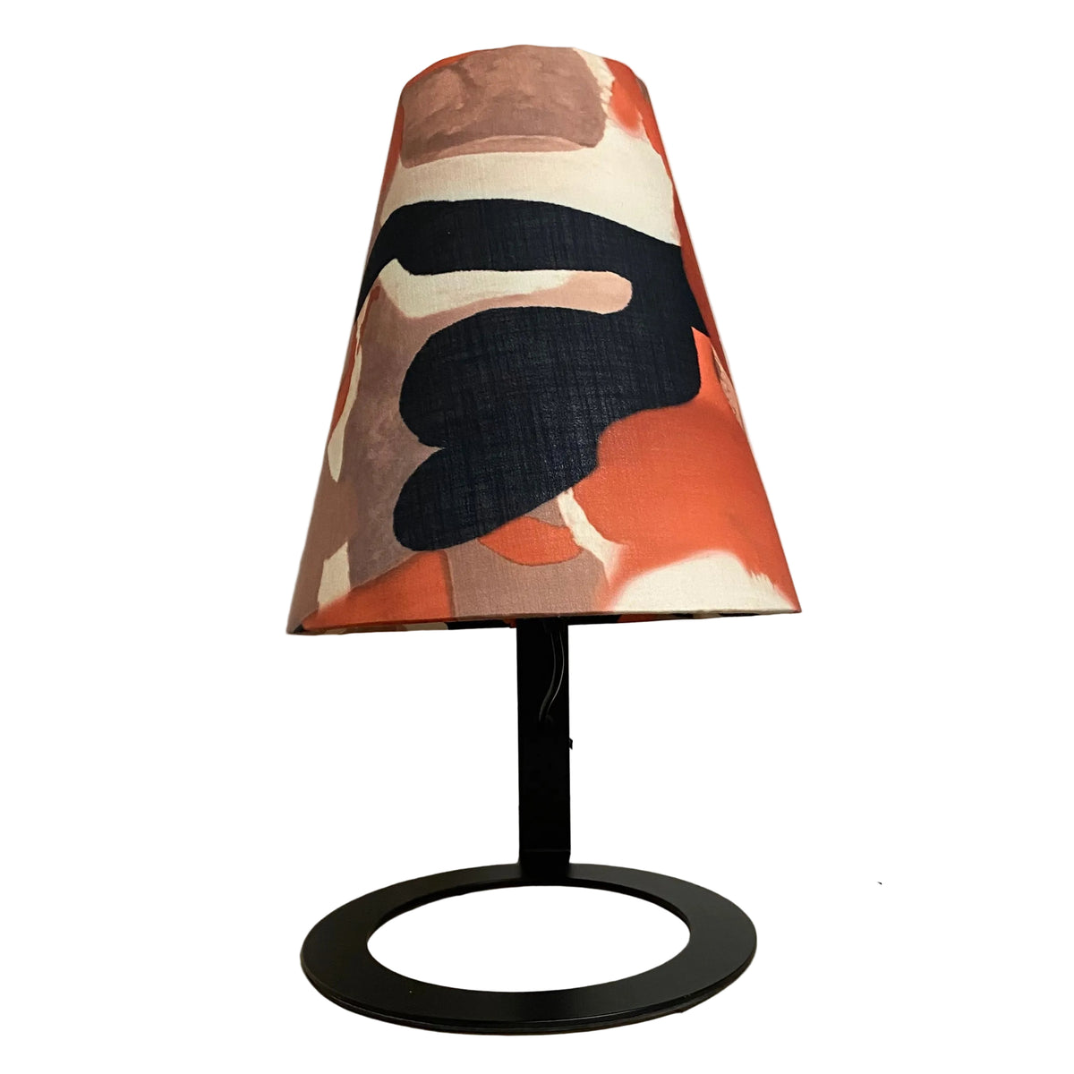 Black Angled Metal Table Lamp with Terracotta Abstract Shade - PAIR AVAILABLE