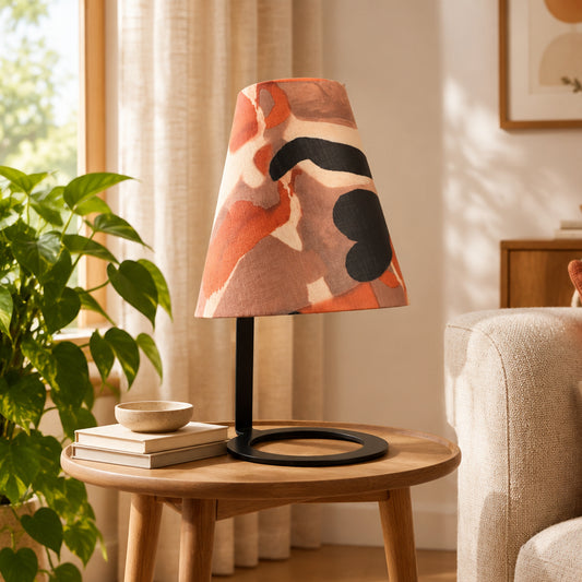 Black Angled Metal Table Lamp with Terracotta Abstract Shade - PAIR AVAILABLE