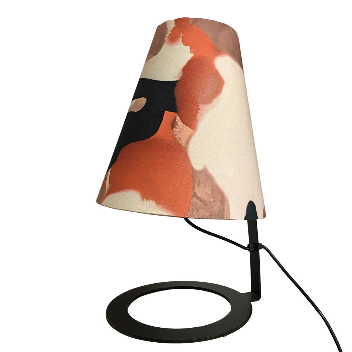 Black Angled Metal Table Lamp with Terracotta Abstract Shade - PAIR AVAILABLE