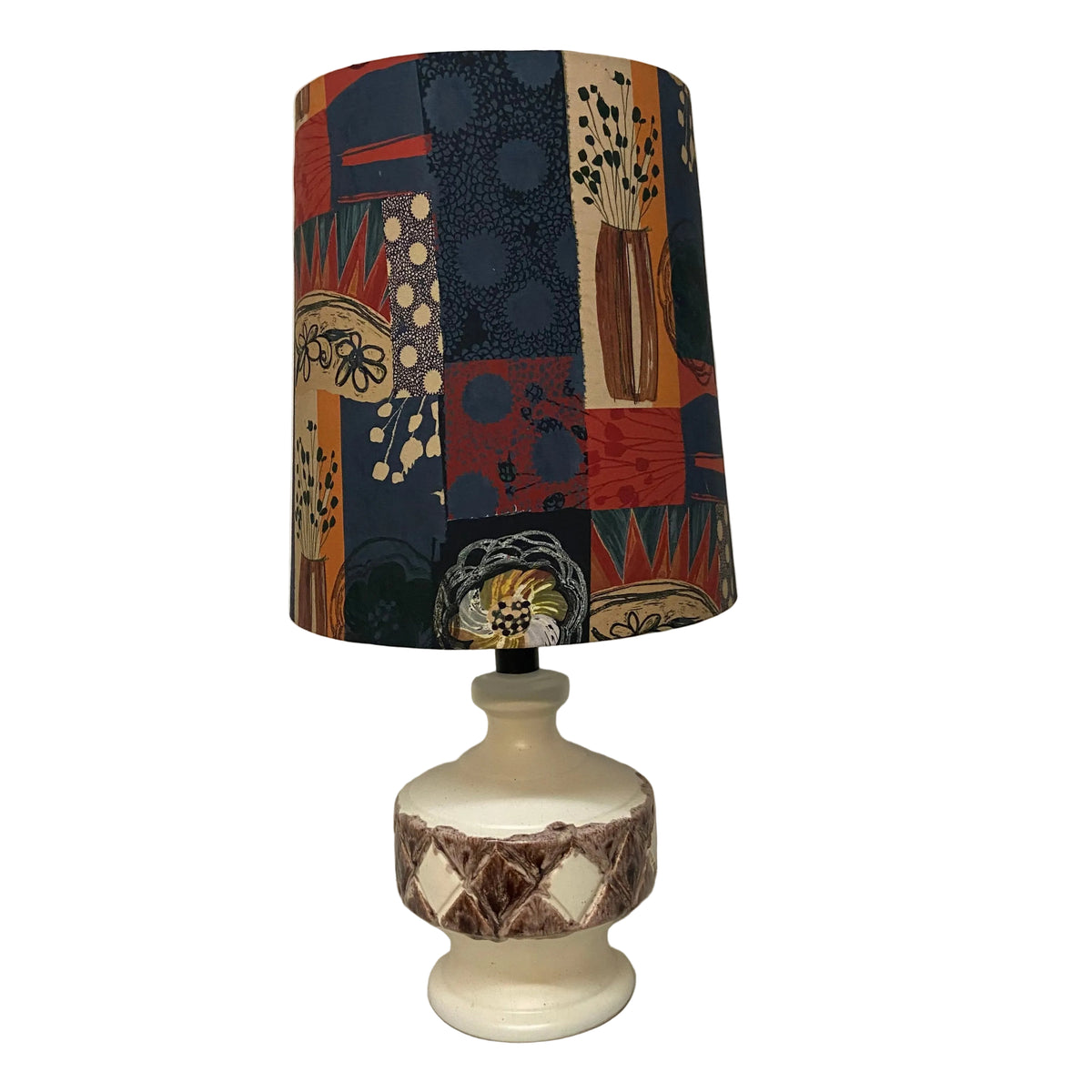 MCM Sculptural Ceramic Table Lamp with Modern Patch Shade