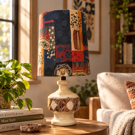 MCM Sculptural Ceramic Table Lamp with Modern Patch Shade
