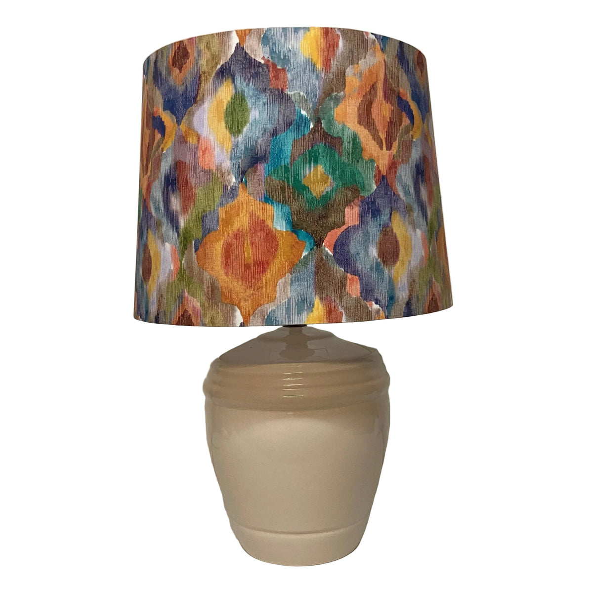 MCM Cream Bulb Ceramic Table Lamp with Summer Geo Shade
