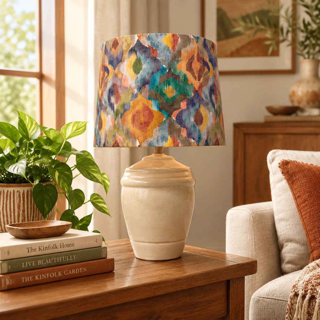 MCM Cream Bulb Ceramic Table Lamp with Summer Geo Shade