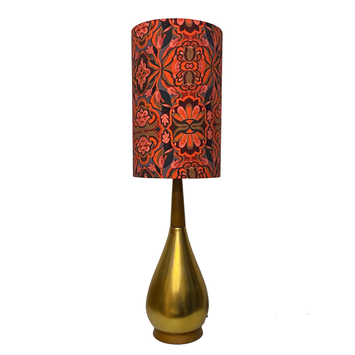Gold & Timber Bulb Ceramic Table Lamp with Deco Fire Shade