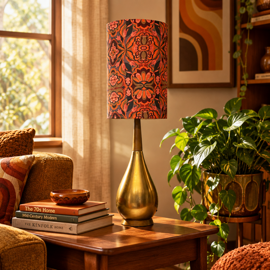 Gold & Timber Bulb Ceramic Table Lamp with Deco Fire Shade