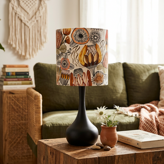 Black Raindrop Touch Lamp with Neutral Natives Shade