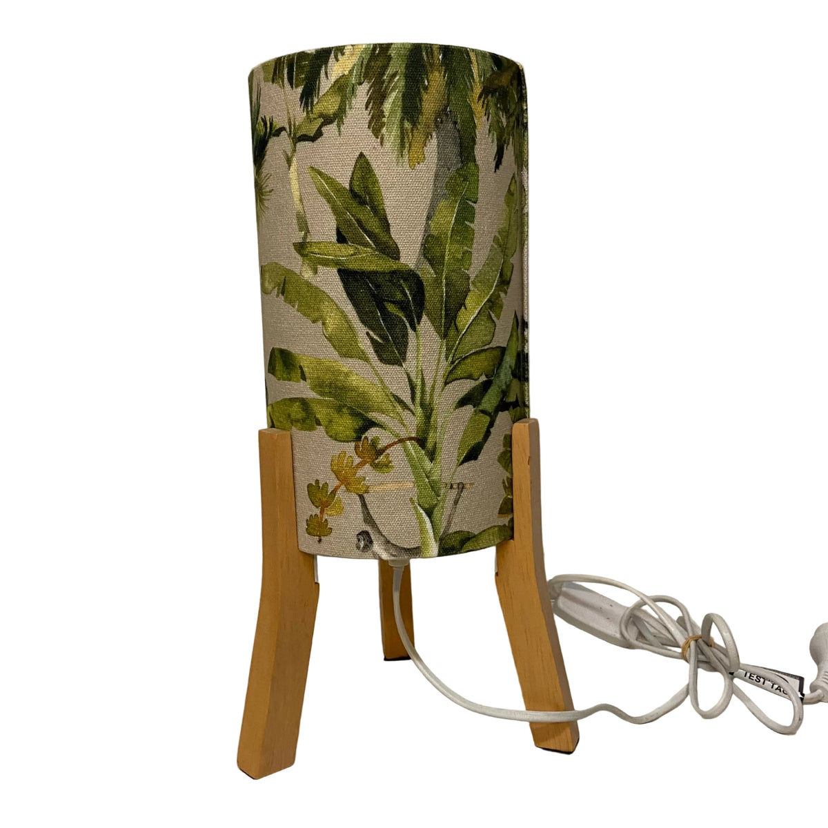 Timber Tri Legged Table Lamp with Native Palms Shade