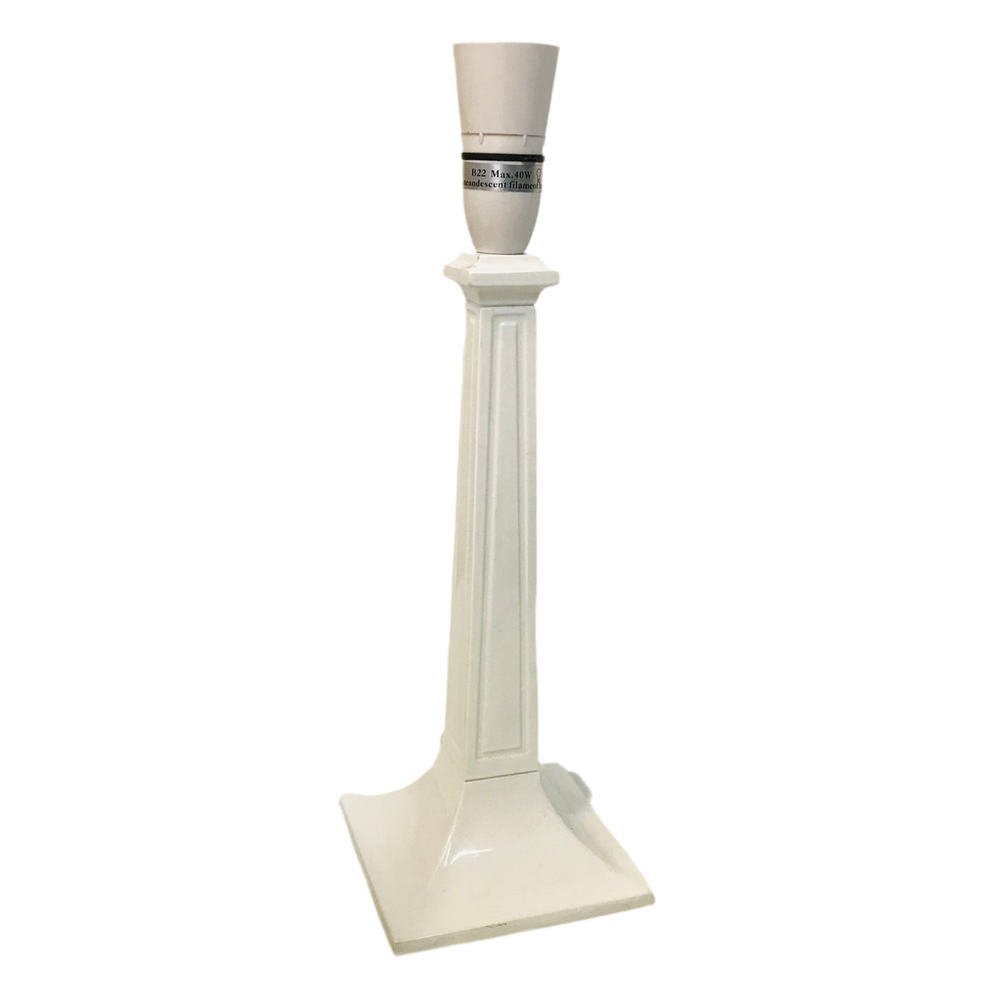A white column-shaped resin lamp base with a socket for a lamp fitting on top.
