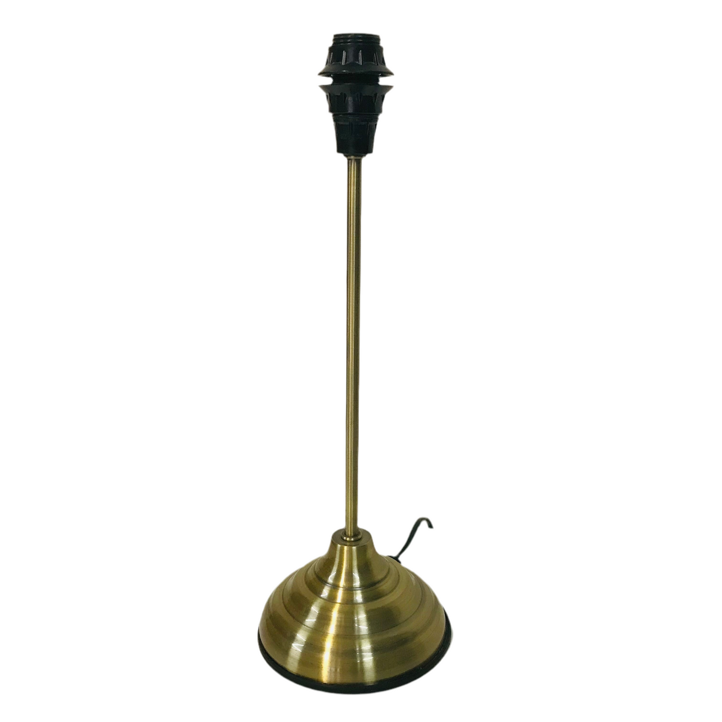 A brass stick table lamp base with a traditional design, featuring a metallic finish and a bulb fitting at the top.