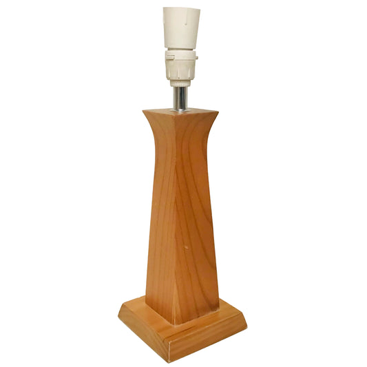 Wooden lamp with a white base on a plain background