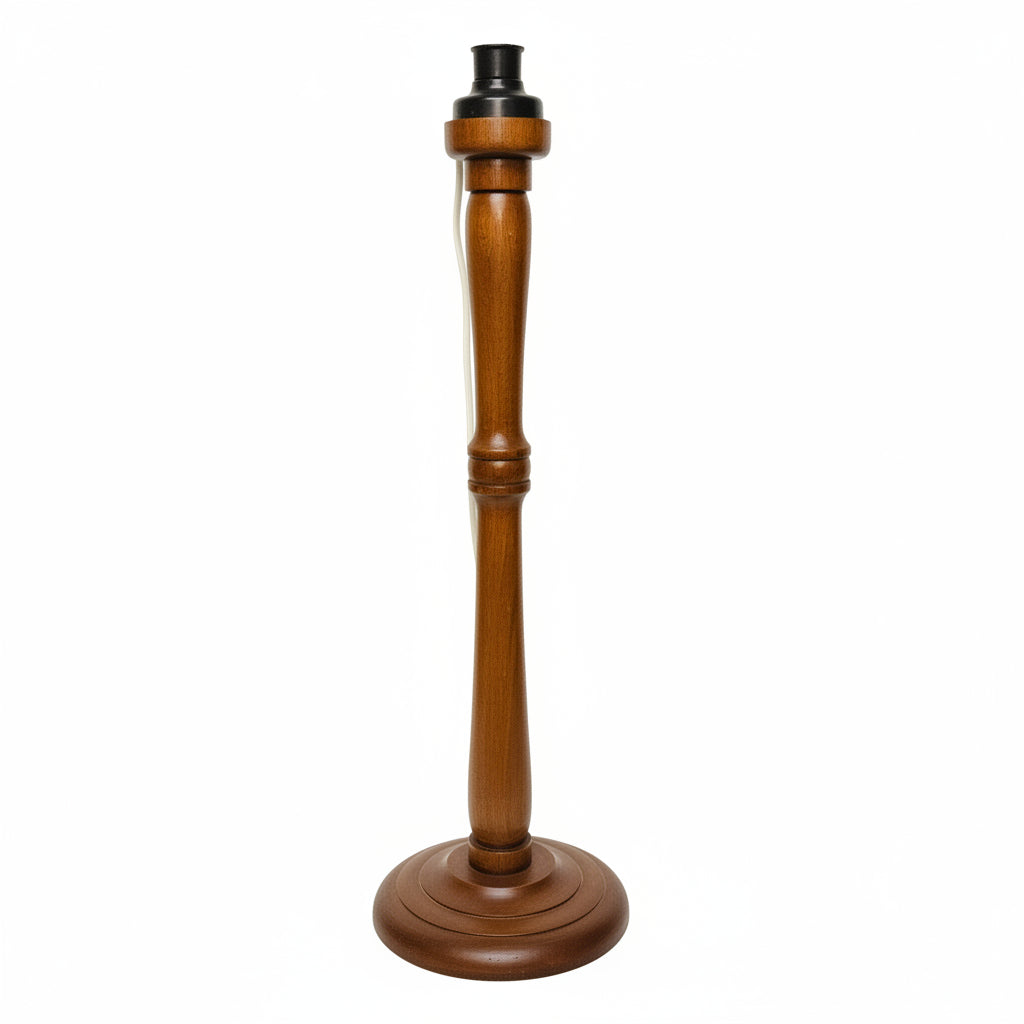 Wooden lamp with a dark brown finish on a white background
