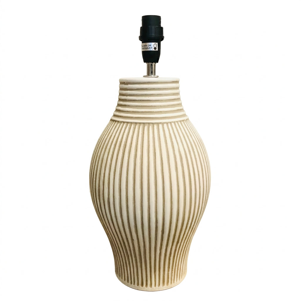 Off White with Grey Ridges Urn Matt Ceramic Table Lamp