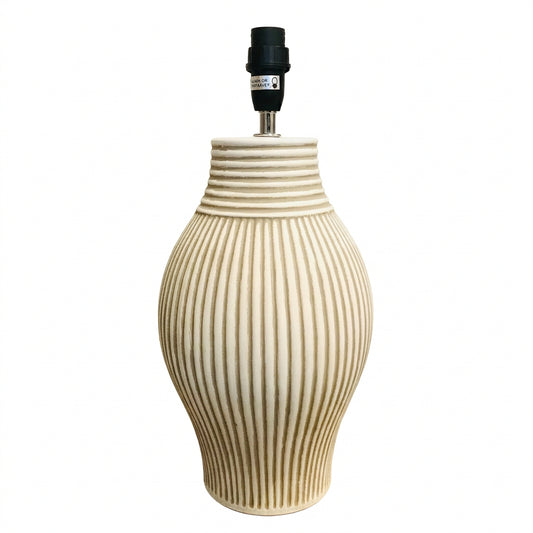 Off White with Grey Ridges Urn Matt Ceramic Table Lamp