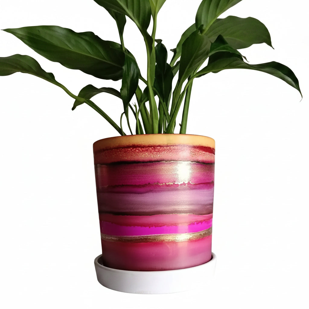 Alcohol Ink planter pot with tray - POT #1