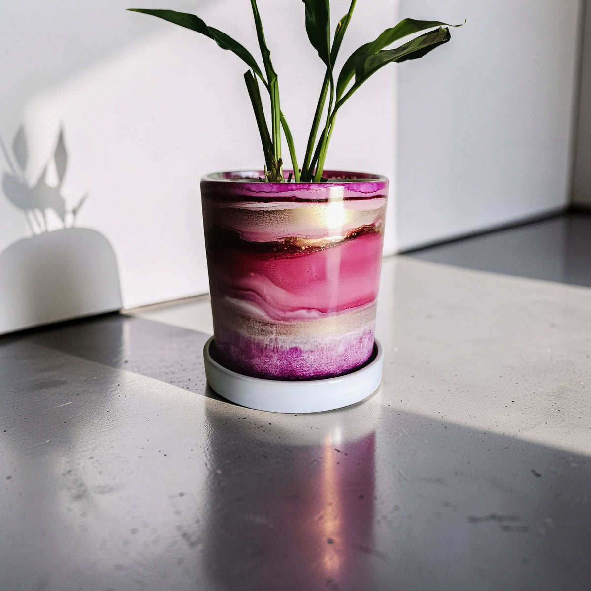 GLOW IN THE DARK Alcohol Ink planter pot with tray - POT #30