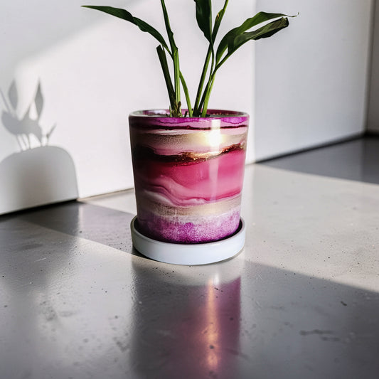 GLOW IN THE DARK Alcohol Ink planter pot with tray - POT #30