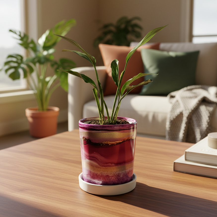 GLOW IN THE DARK Alcohol Ink planter pot with tray - POT #30