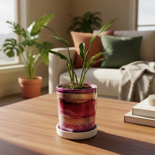 GLOW IN THE DARK Alcohol Ink planter pot with tray - POT #30