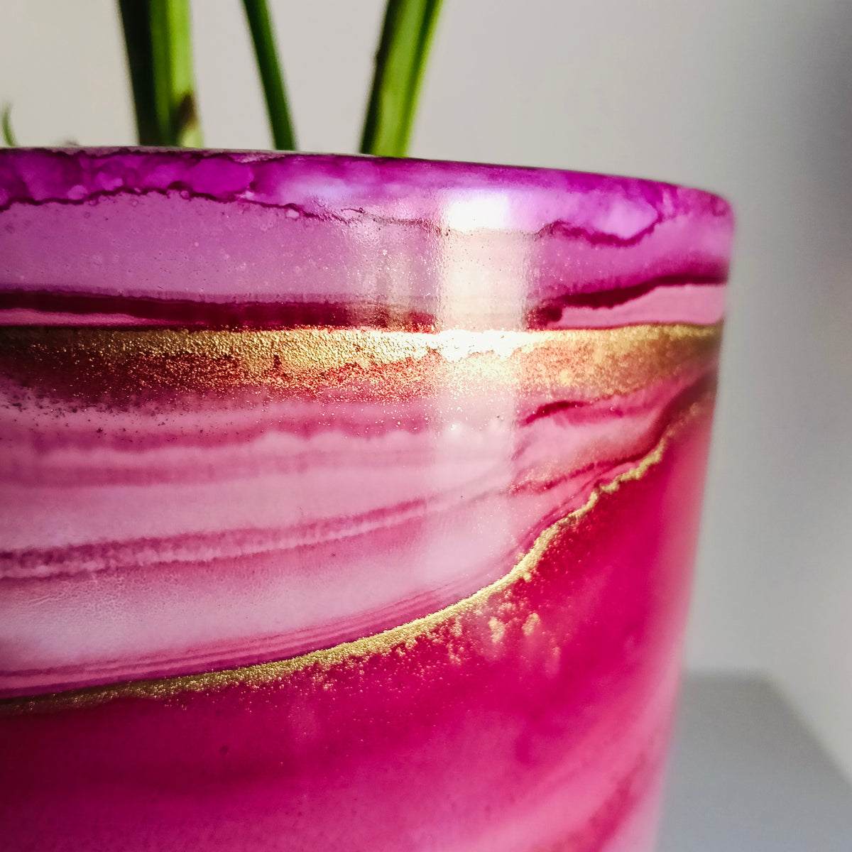 GLOW IN THE DARK Alcohol Ink planter pot with tray - POT #30