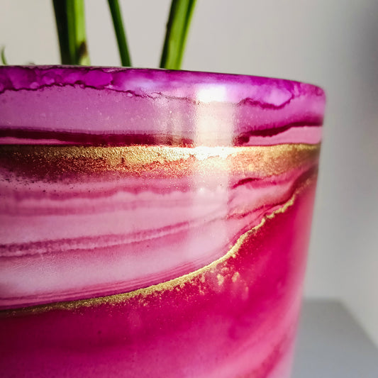 GLOW IN THE DARK Alcohol Ink planter pot with tray - POT #30