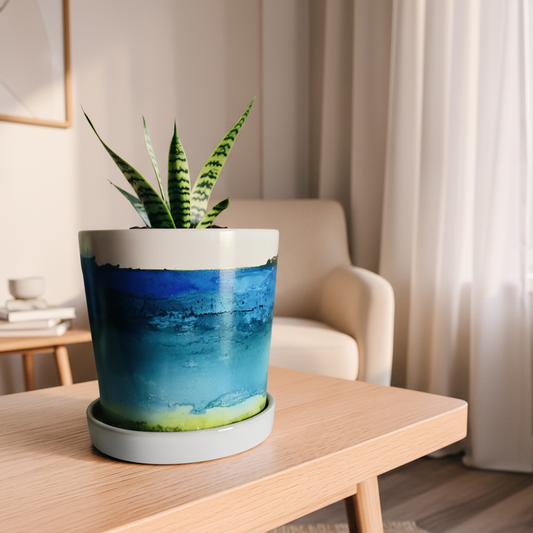 Alcohol Ink planter pot with tray - POT #36