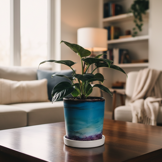 Alcohol Ink planter pot with tray - POT #37