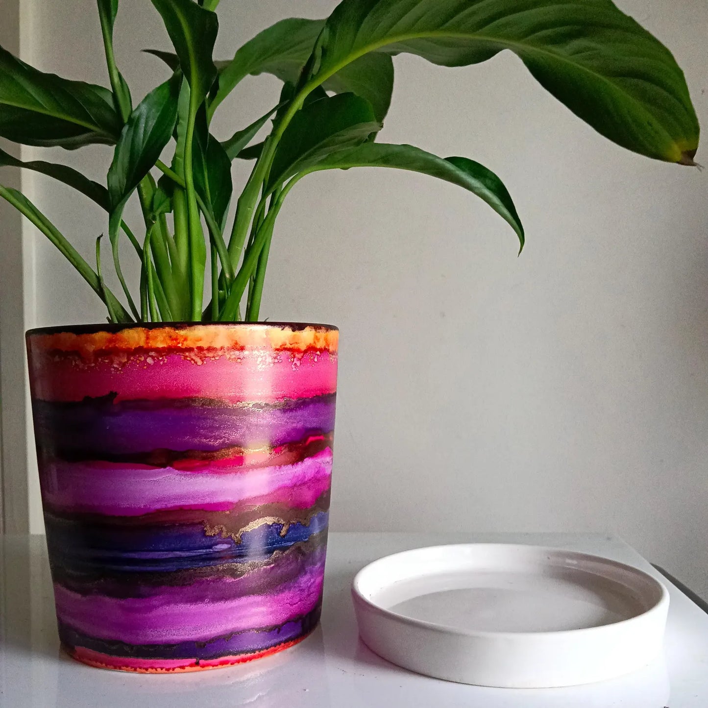 Alcohol Ink planter pot with tray - POT #7