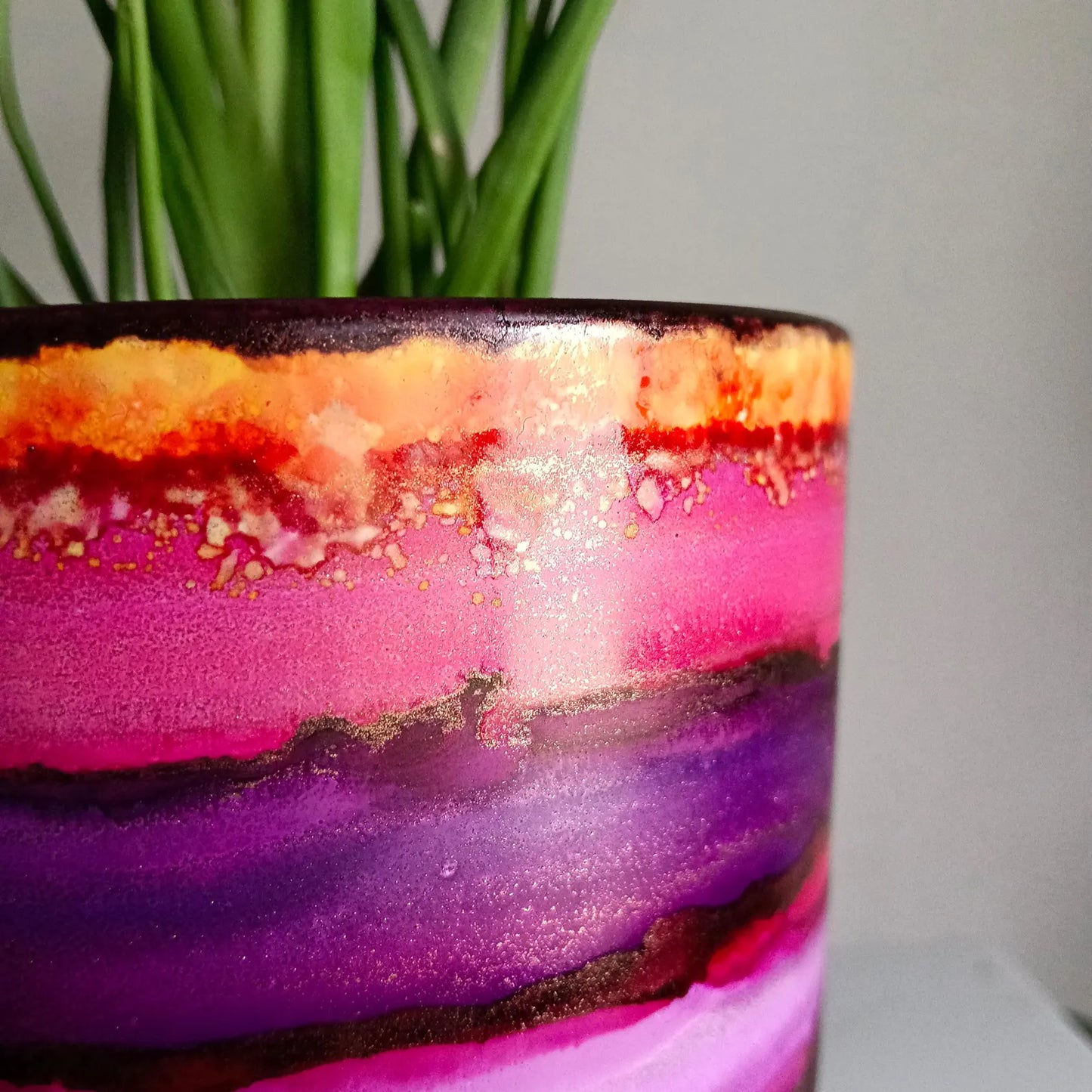 Alcohol Ink planter pot with tray - POT #7