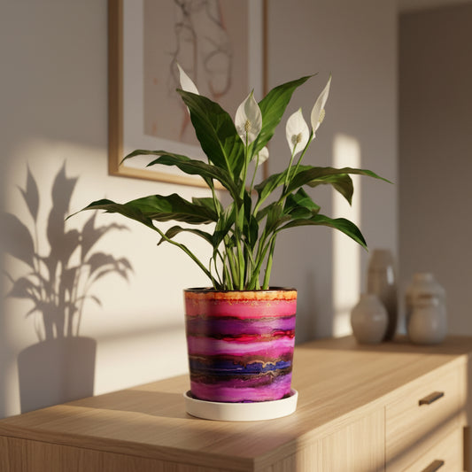 Alcohol Ink planter pot with tray - POT #7