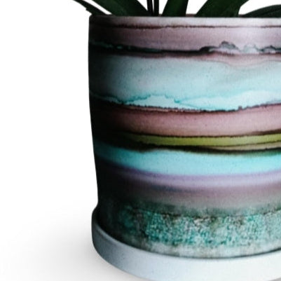 GLOW IN THE DARK Alcohol Ink planter pot with tray - POT #17