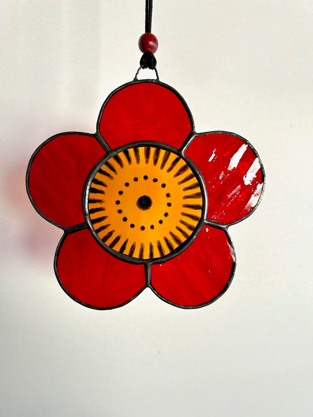 Handmade Glass Suncatcher - Red Flower