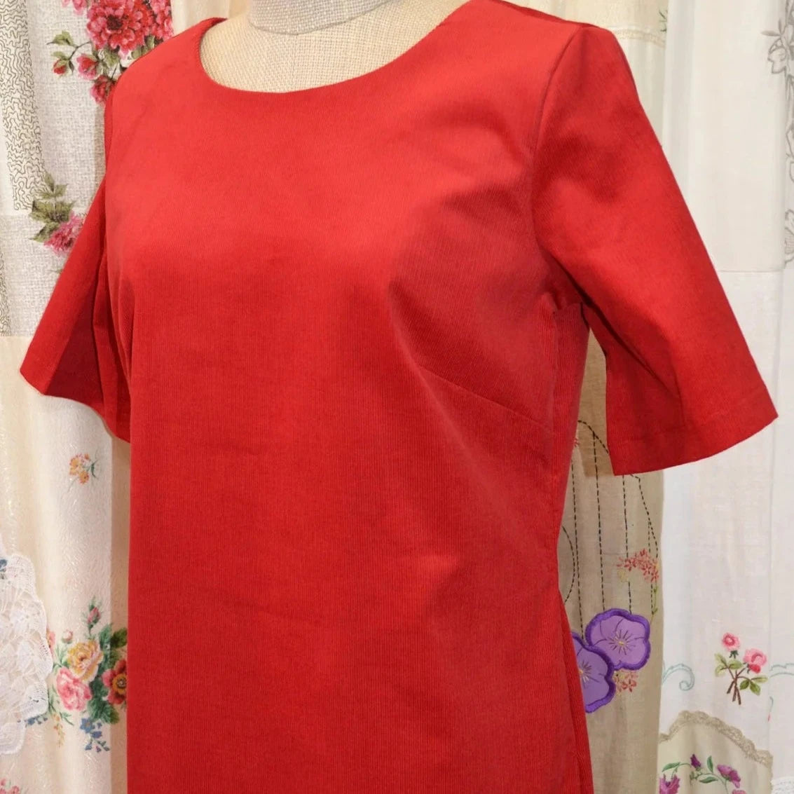 Women's Handmade Tunic Dress - Red Corduroy