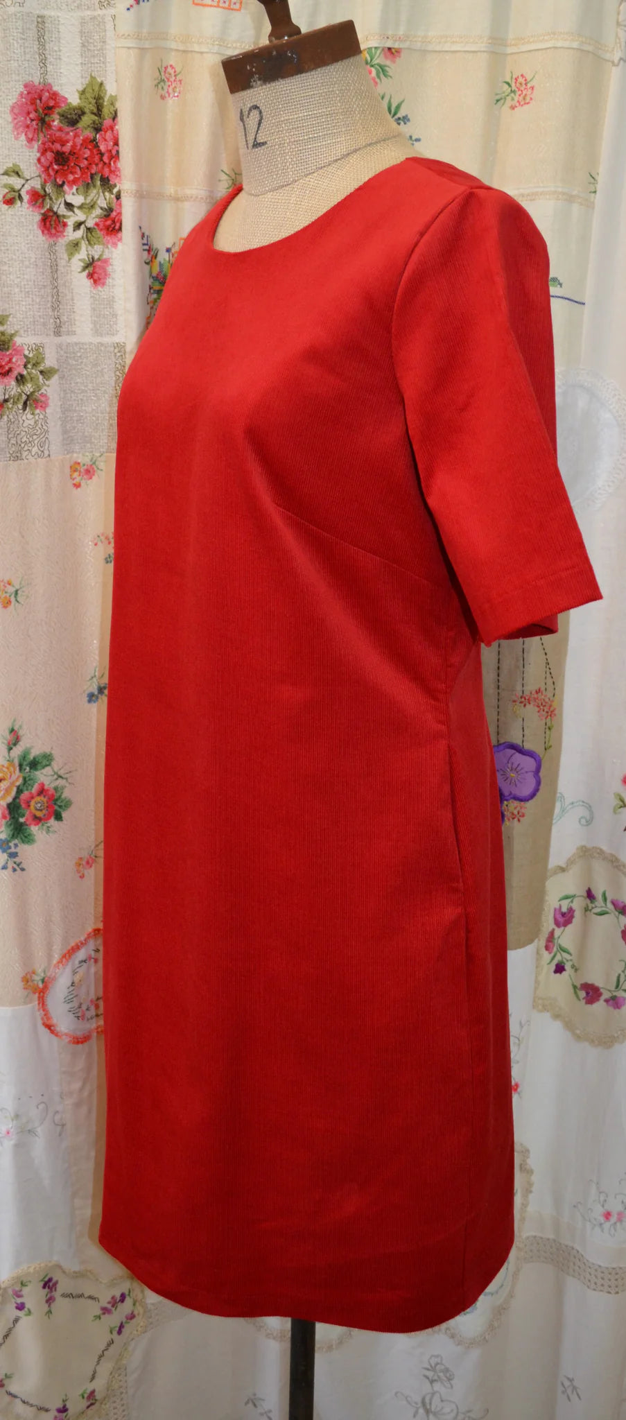 Women's Handmade Tunic Dress - Red Corduroy