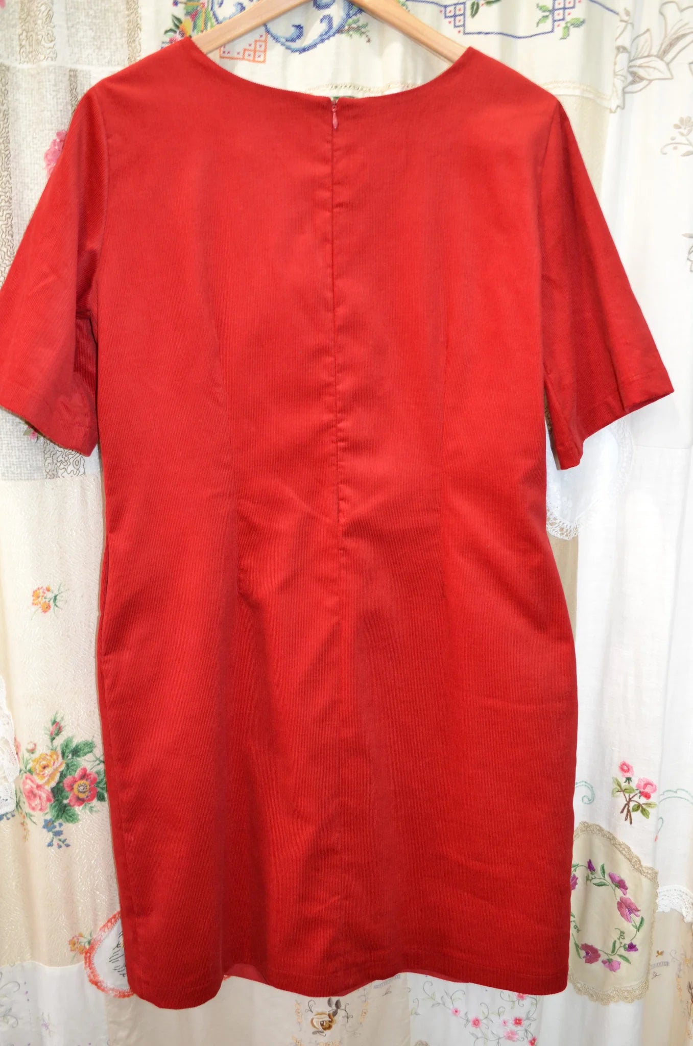 Women's Handmade Tunic Dress - Red Corduroy