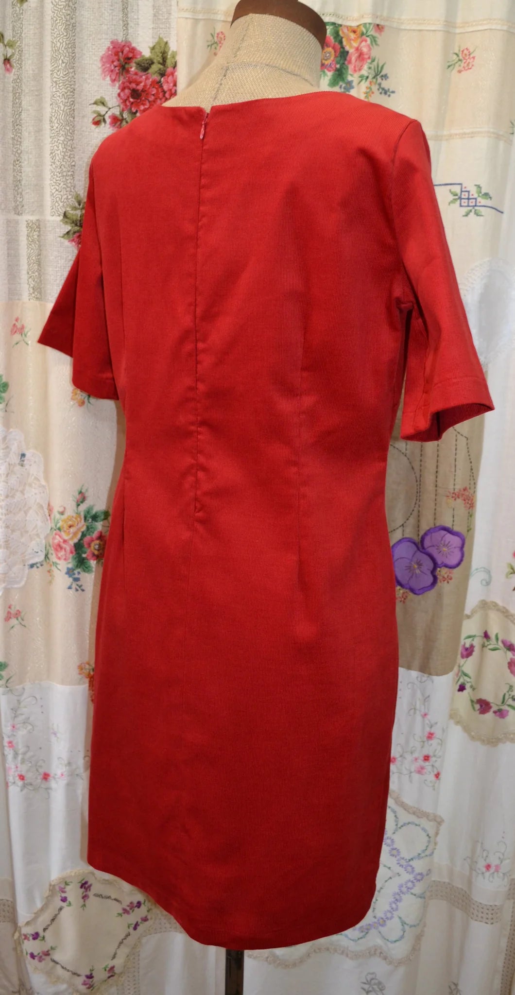 Women's Handmade Tunic Dress - Red Corduroy