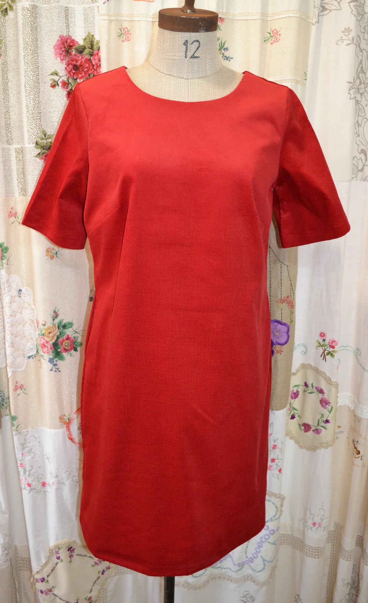 Women's Handmade Tunic Dress - Red Corduroy