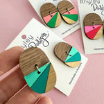 Painted Geometric Wood Statement Stud Earrings
