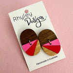Painted Geometric Wood Statement Stud Earrings