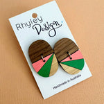 Painted Geometric Wood Statement Stud Earrings