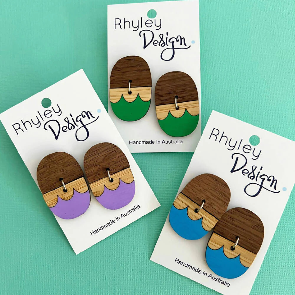 Painted Wood Statement Stud Earrings