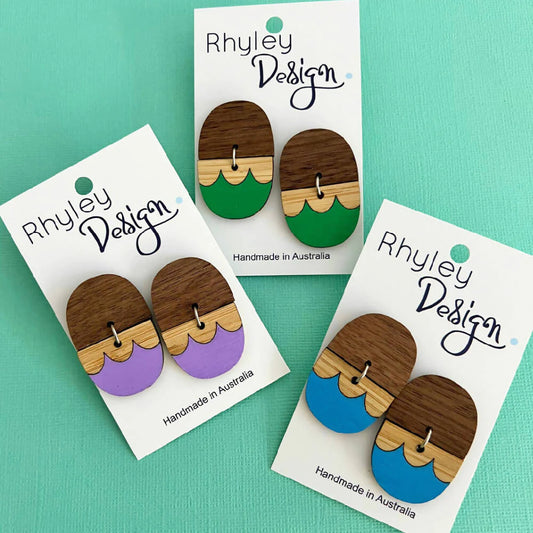 Painted Wood Statement Stud Earrings