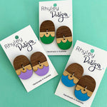 Painted Wood Statement Stud Earrings